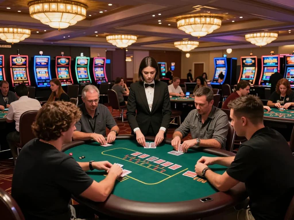 KJC players engaged in intense poker action surrounded by lively casino atmosphere