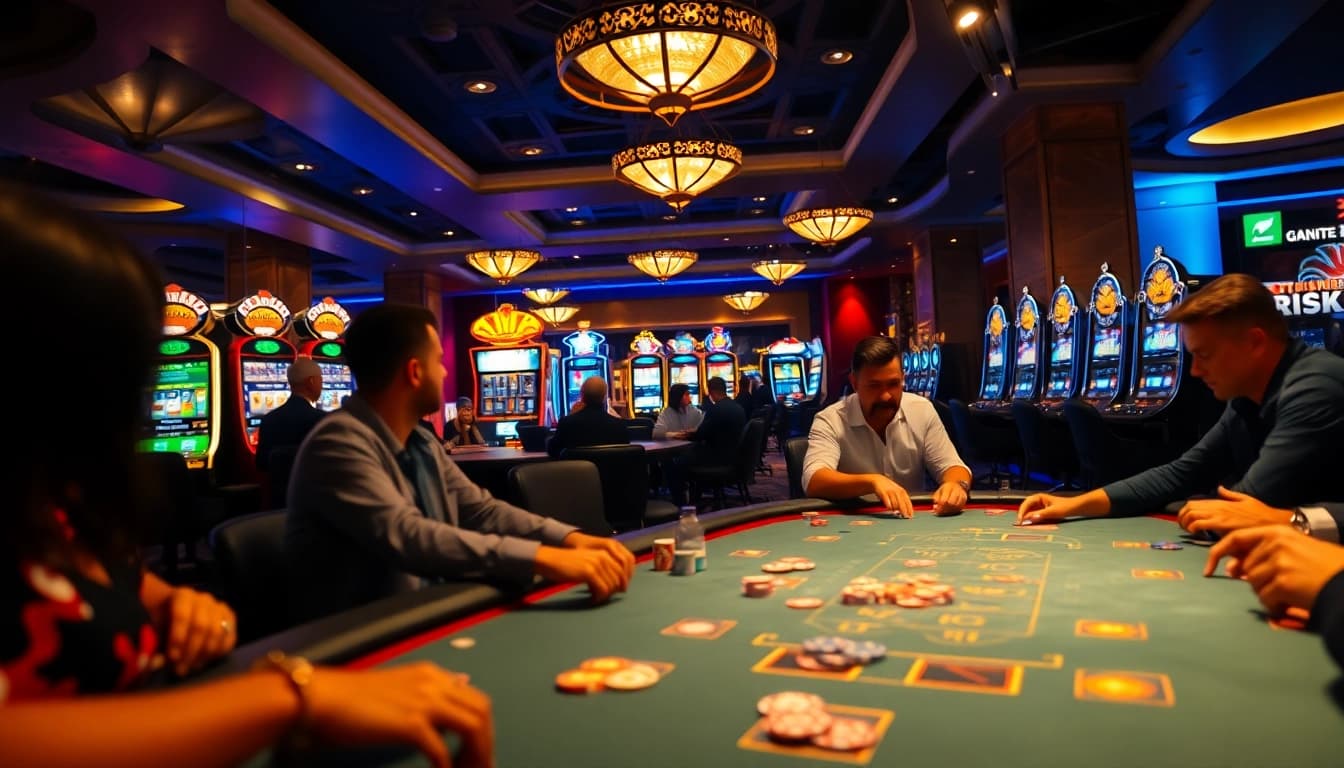 Engaging scene of w88 casino players at a vibrant poker table surrounded by luxurious decor.
