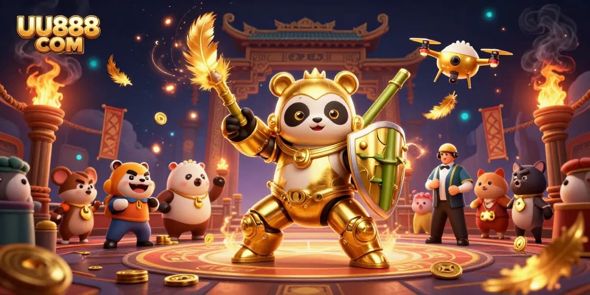 Engage with the excitement of UU888 COM in a vibrant 3D illustration of a casino battle arena.