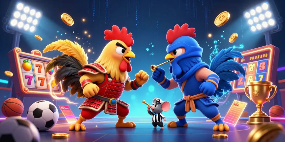 Join the excitement at hotwin88 with dynamic slot reels, golden trophies, and thrilling roosters.
