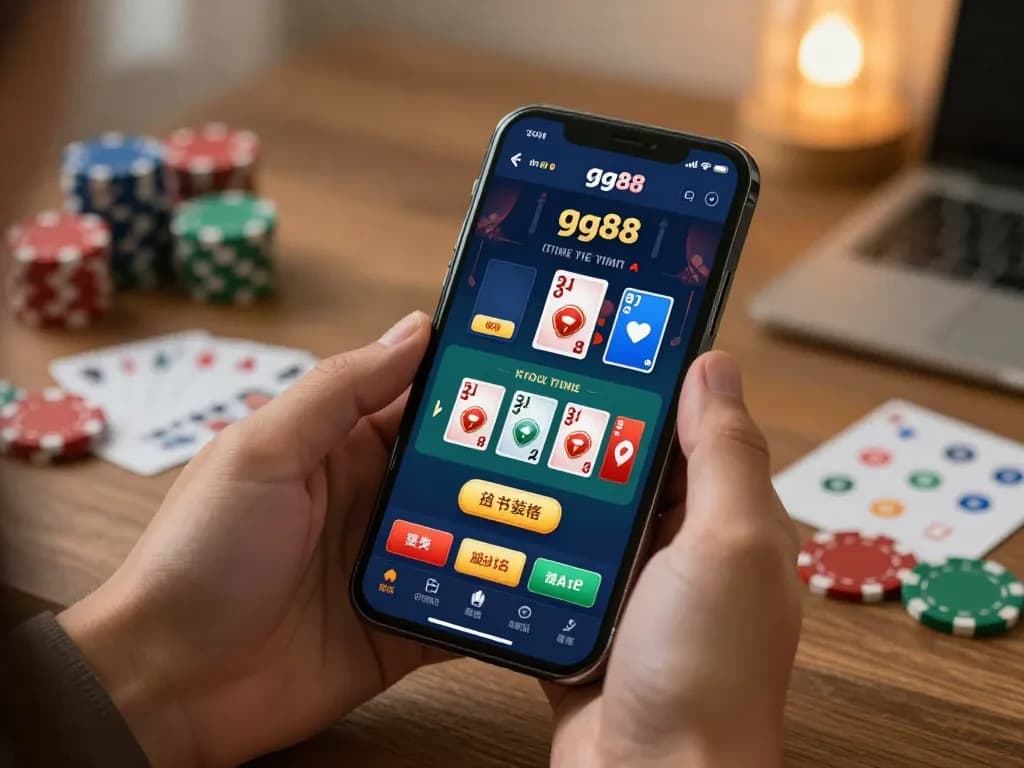 Engaging in thrilling gg88 live gameplay on a smartphone in a cozy home setup.