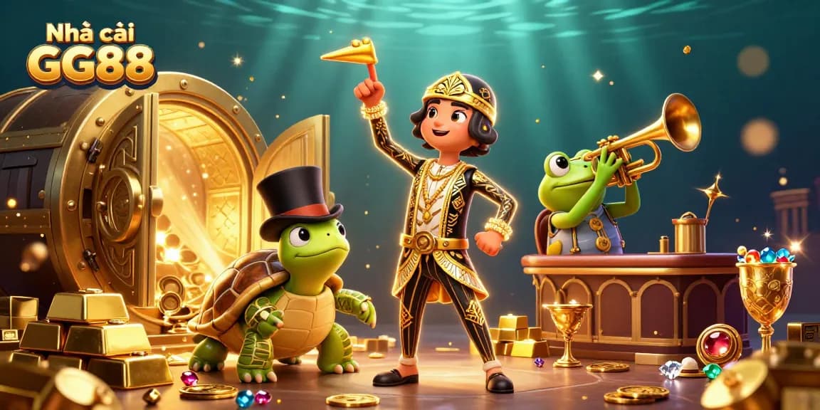 Experience the thrill of Nhà cái GG88 with vibrant casino-themed characters in a dazzling underwater scene.