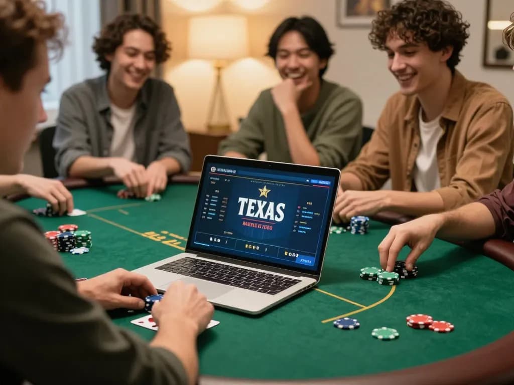 Player engaged in an exciting online poker game at home with 888vi.