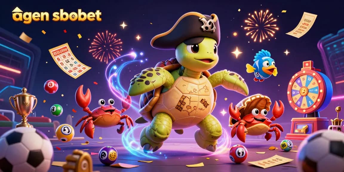 Engage with agen sbobet in an exciting sports betting scene featuring colorful elements and festive characters.