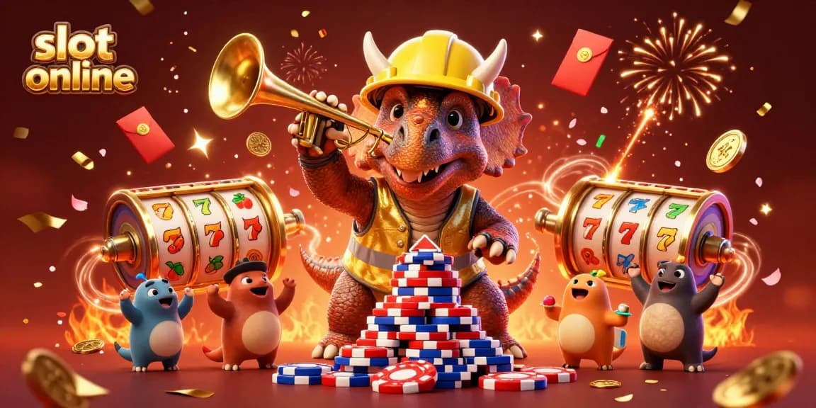 Registrasi slot online untuk menyaksikan triceratops membangun chip poker dalam perayaan kasino yang mengagumkan.