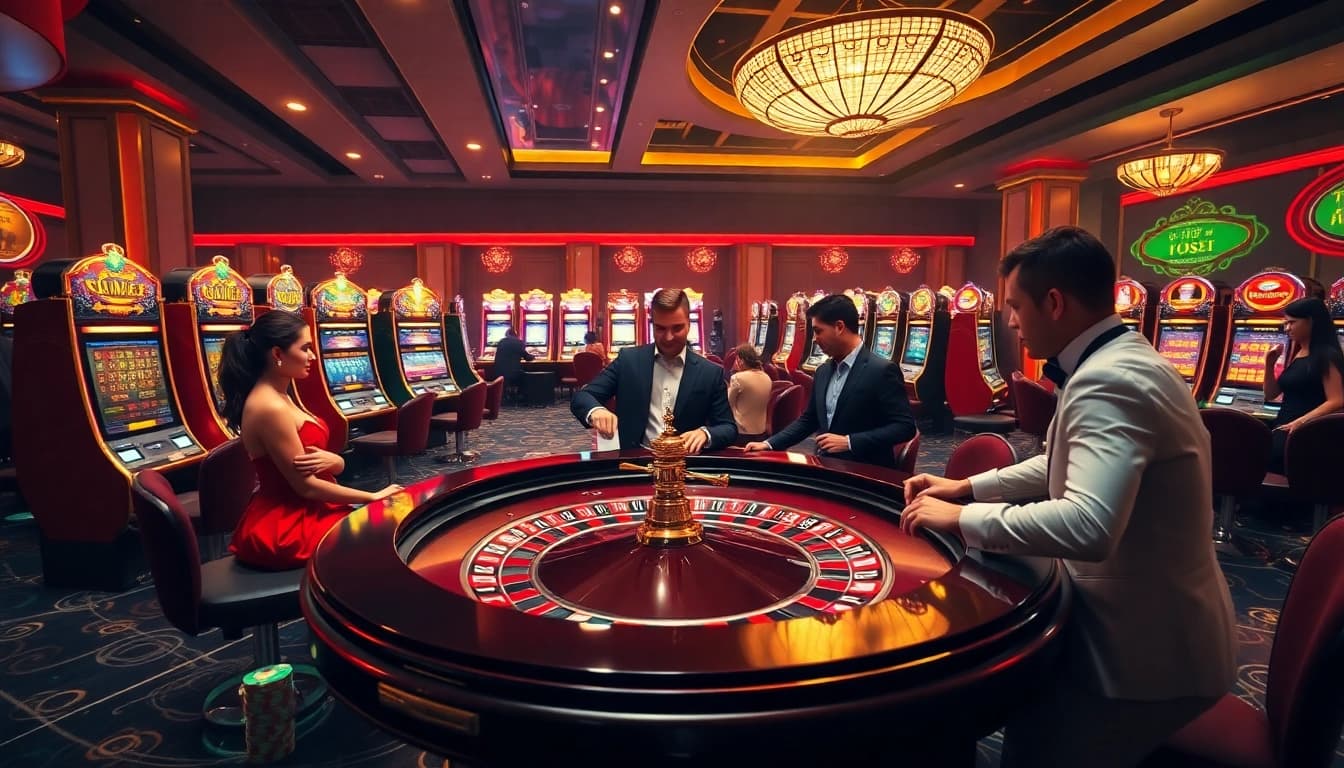 Players enjoying an exciting game at 789bet.com roulette table with vibrant casino ambiance.