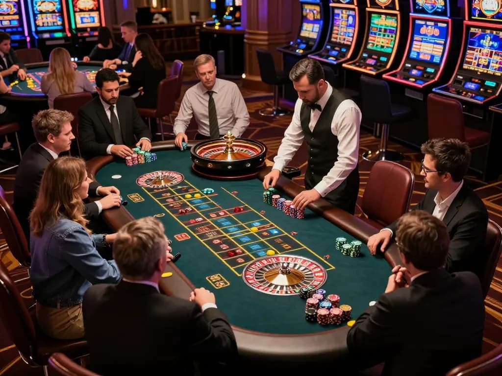 Engaged players at the LC88 casino roulette table placing bets in a vibrant atmosphere.