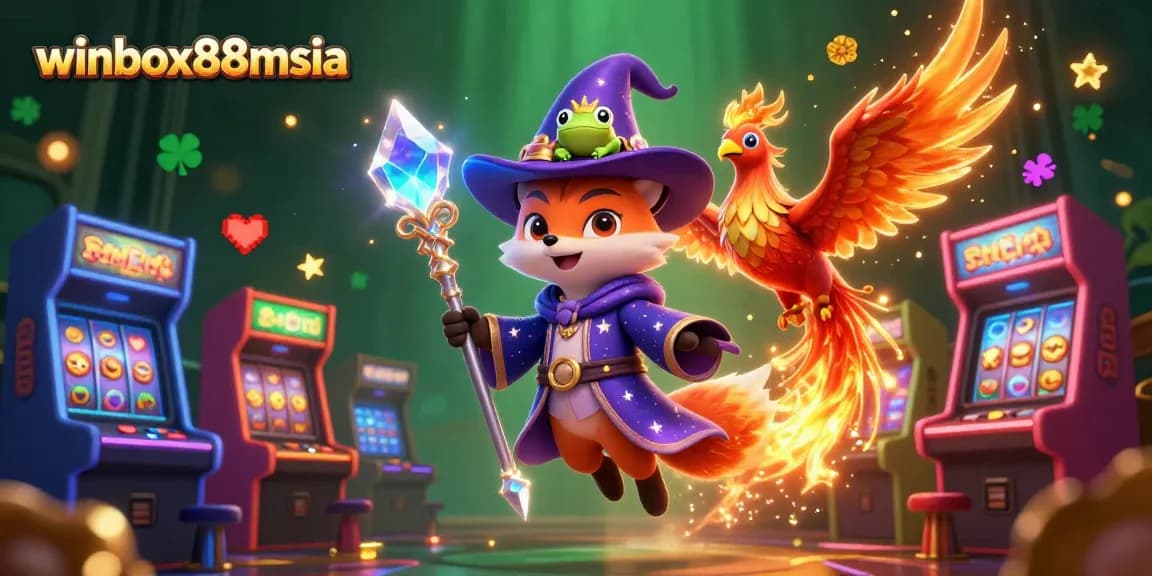 Engage with winbox88msia through a vibrant 3D casino illustration showcasing magical elements and exciting gaming.