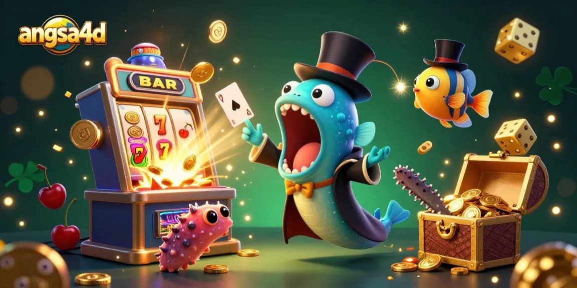 Engage in exciting gameplay with angsa4d's vibrant casino scene featuring magical characters and a jackpot explosion.