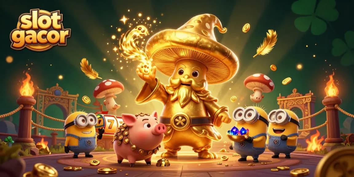 Engage in the slot gacor adventure featuring a whimsical wizard, treasures, and casino elements.