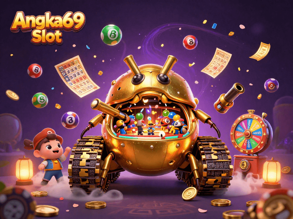 Experience Angka69 Slot excitement with vibrant casino elements and dynamic illustrations.