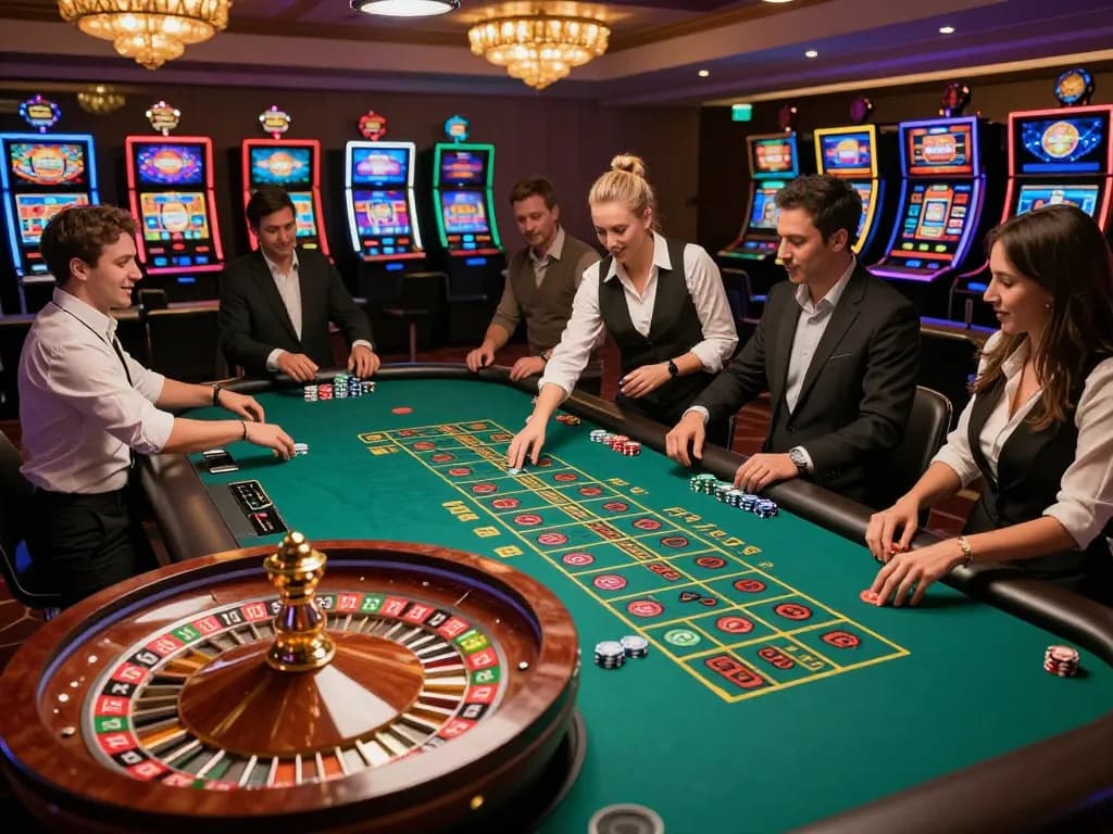 Players engaging in strategic bets at the SC88 roulette table, highlighting excitement and casino atmosphere.