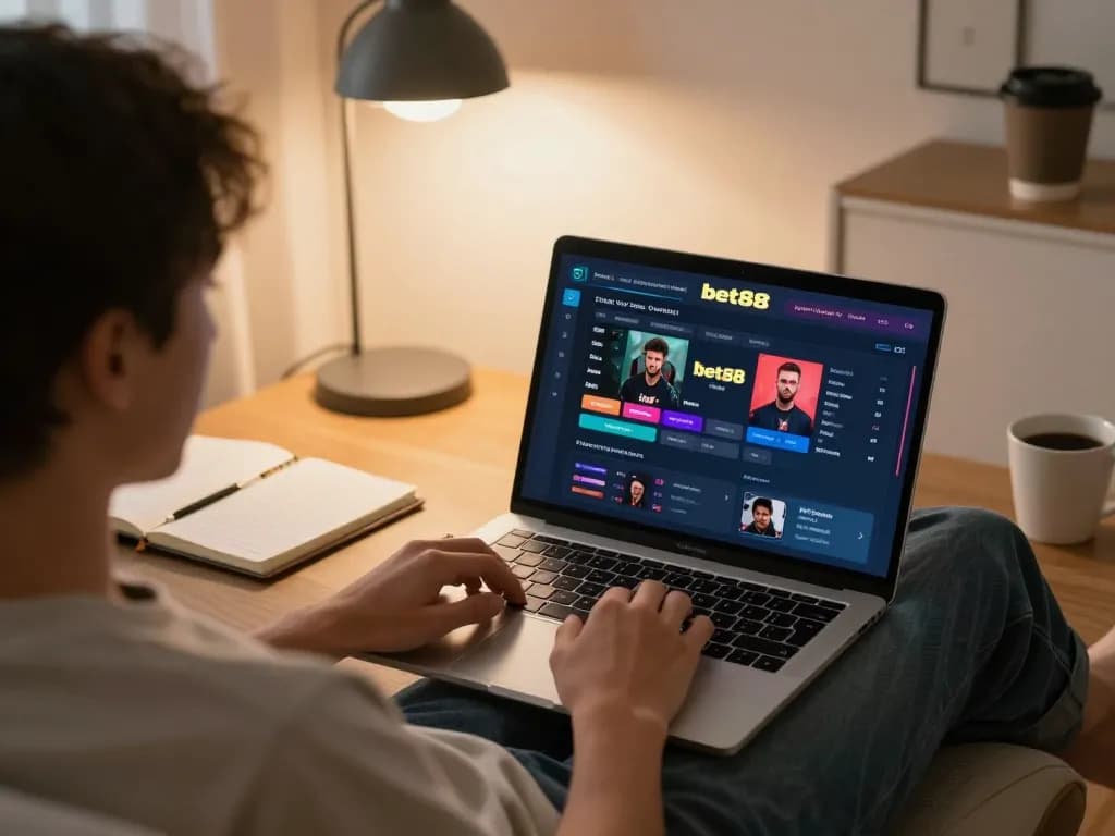 Bet88 online gaming session with user engaged in strategic betting from home setup