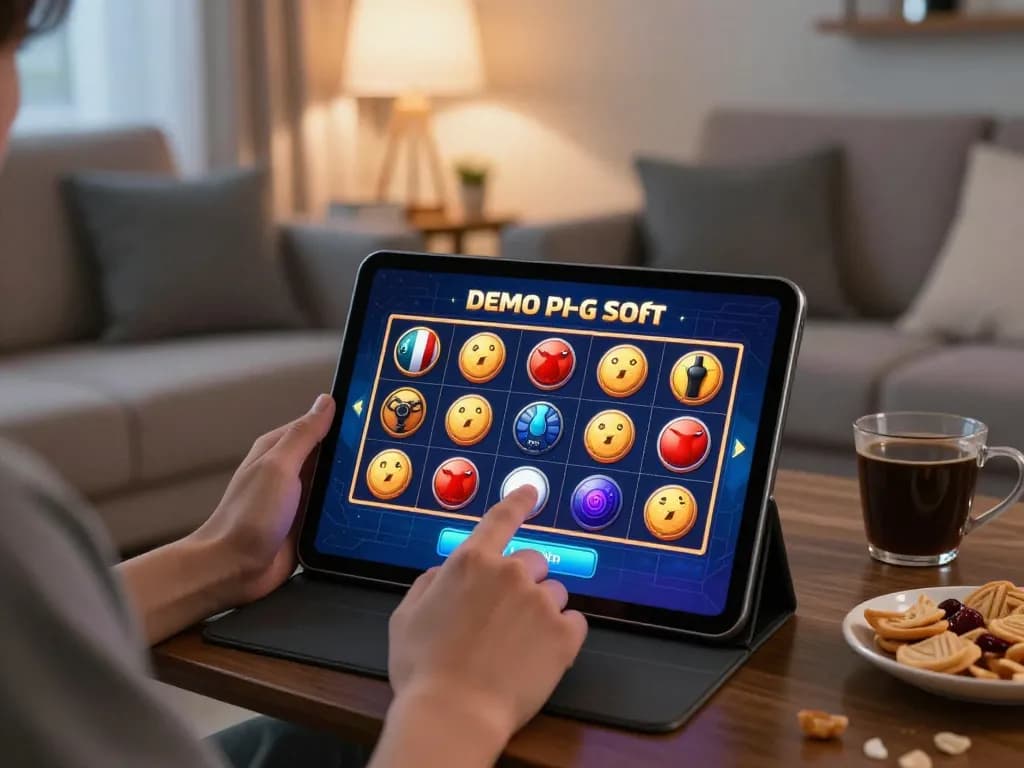 Permainan menarik dari Demo Slot PG Soft Mirip Asli di tablet dalam suasana ruang tamu yang nyaman.