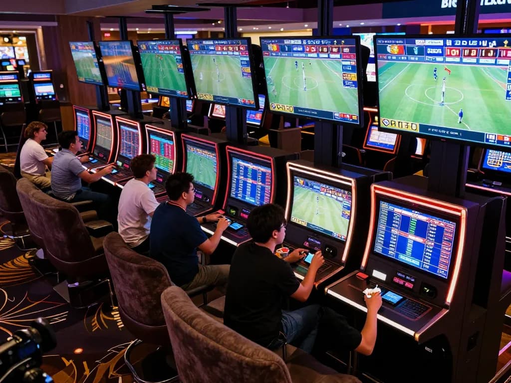 Players betting on sports at a modern casino, enjoying competitive odds with steaksnlobsters
