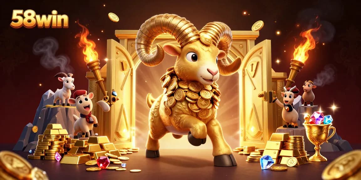 Experience the thrill of winning with 58win's vibrant casino scene showcasing golden treasures.