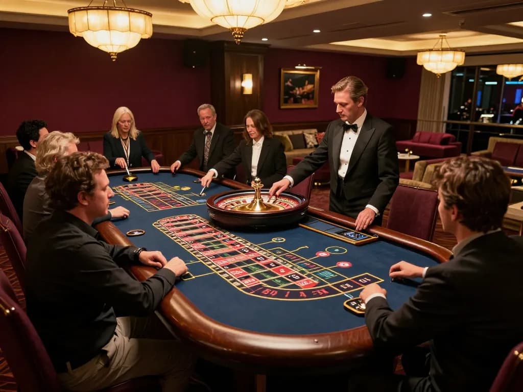 Players engaging at a roulette table, showcasing SC88 betting strategies in a luxurious casino environment