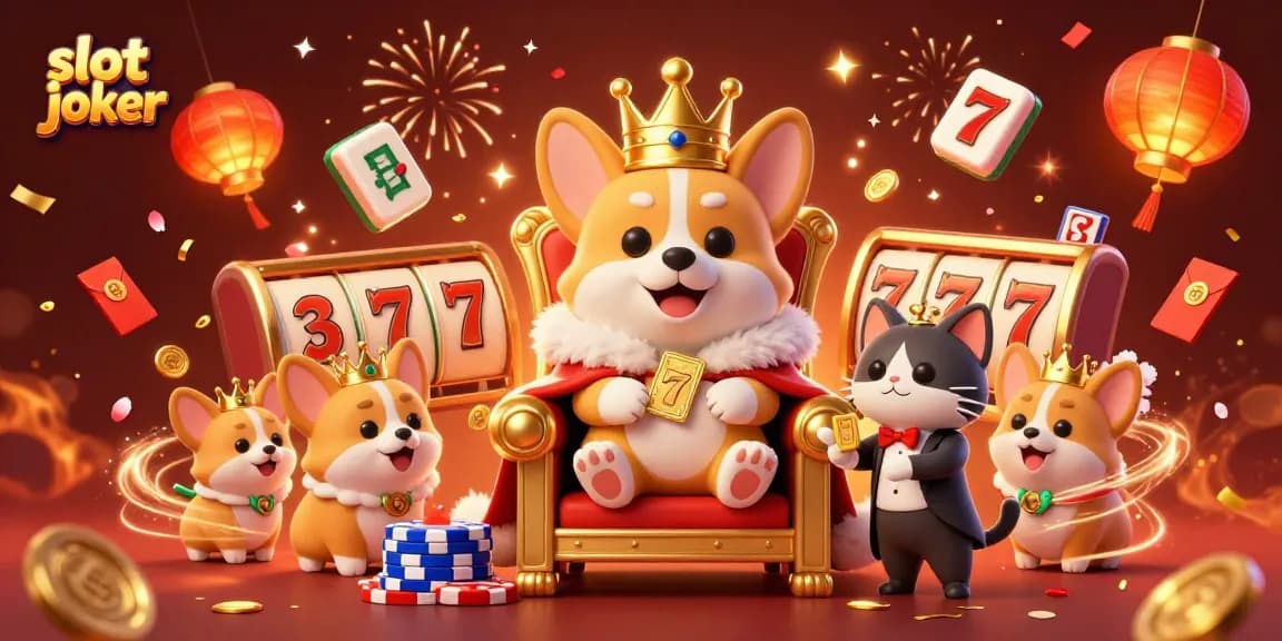 Permainan slot joker yang mengasyikkan dengan karakter kartun 3D bersantai di tahta chip poker.