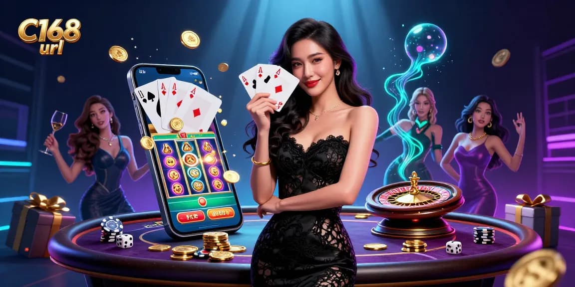 Enhance your game at C168 url featuring a glamorous woman holding playing cards