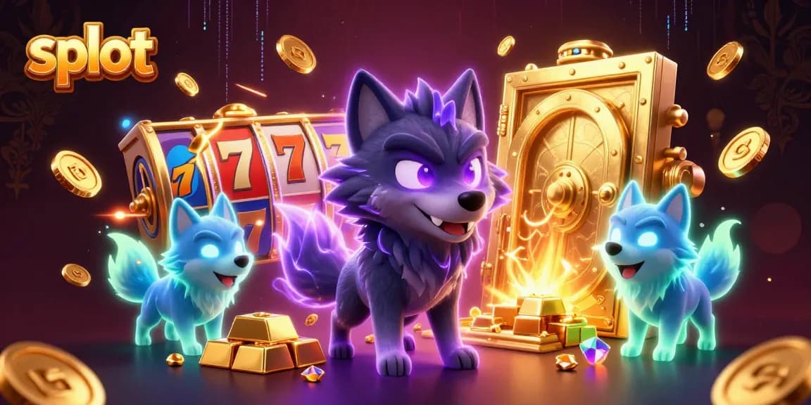Menangkan slot dengan pemimpin serigala bayangan 3D yang berkilau di tengah tumpukan harta.