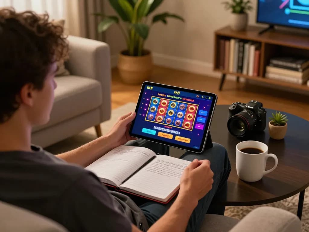 Engaging in online betting through bk8 app at a cozy home setup with strategic notes