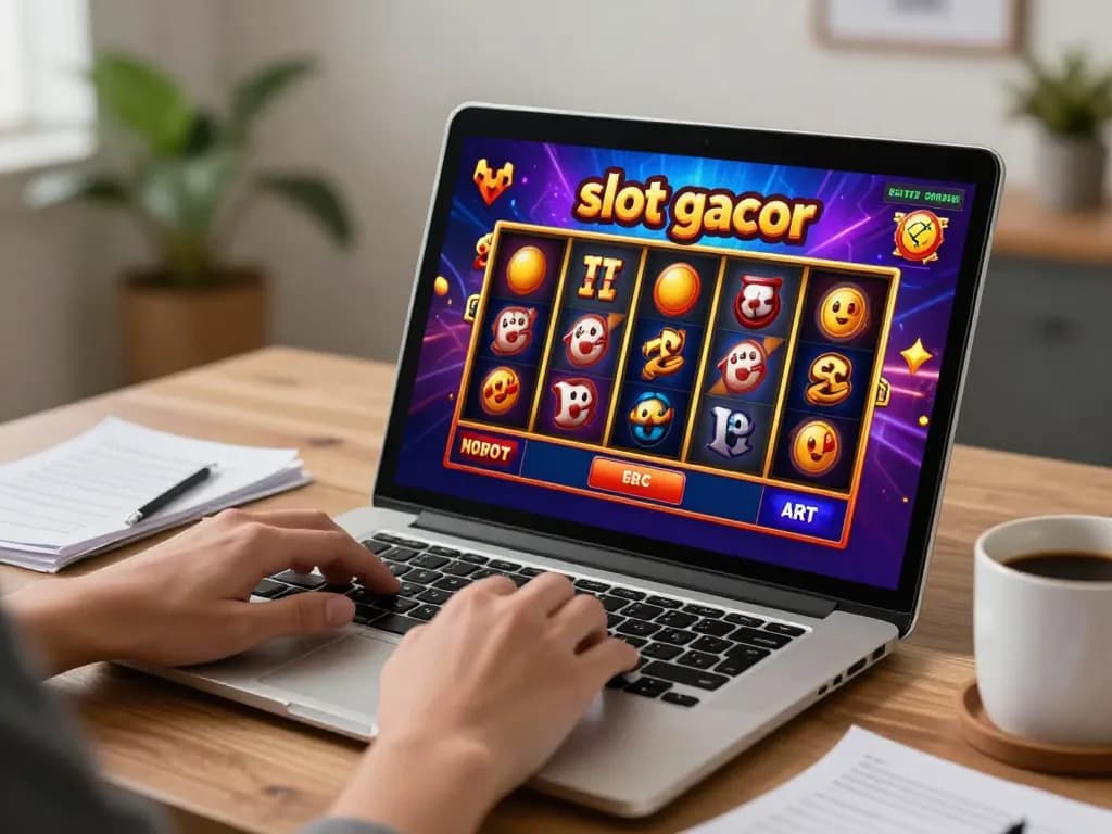 Playing slot gacor online with spins and excitement at home.
