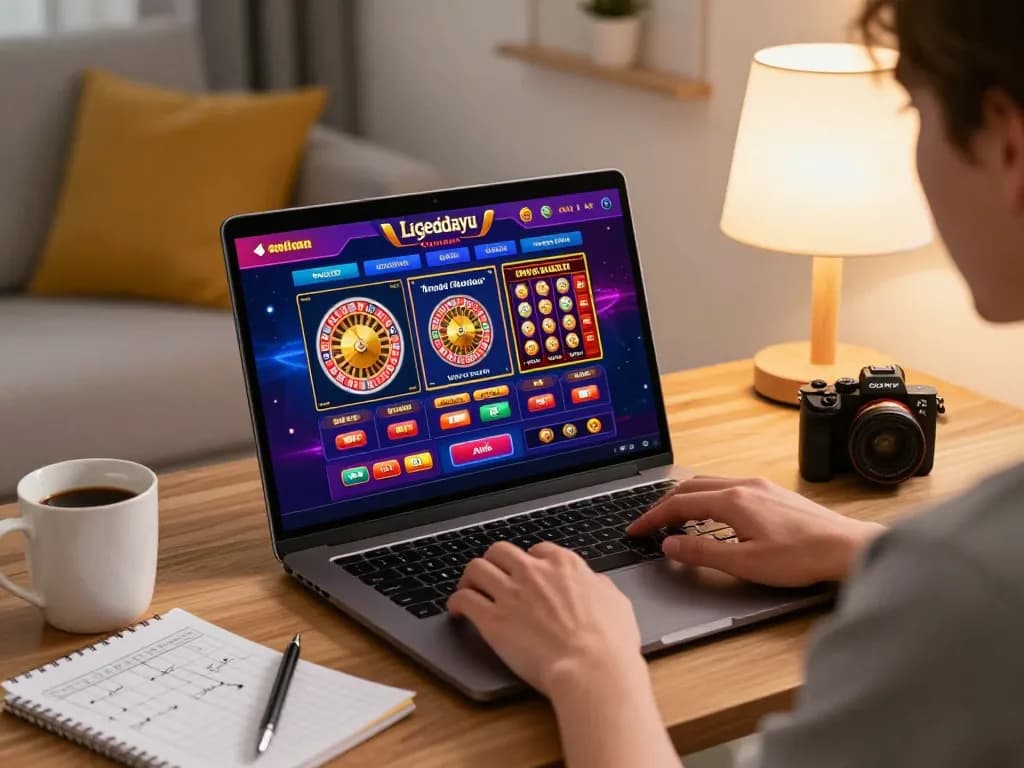 Engaging in ligasedayu's online casino experience with dynamic gameplay and cozy home setting.