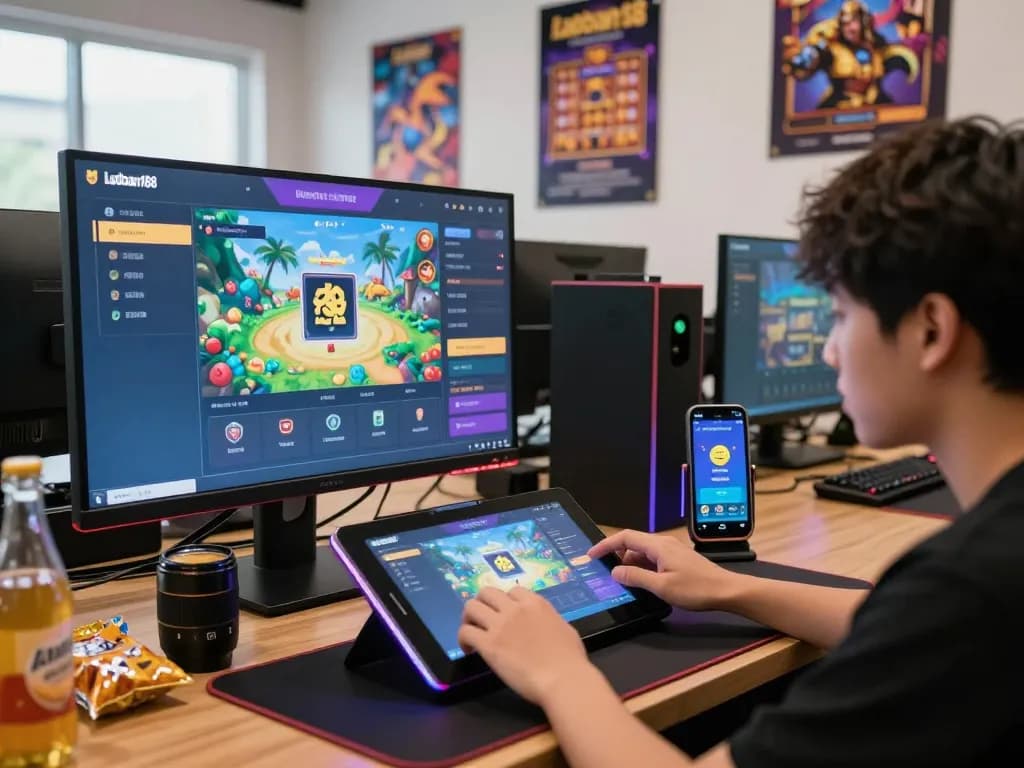 Pemandangan permainan platform laoban188 yang menarik dengan pemain aktif berpartisipasi dalam slot online.