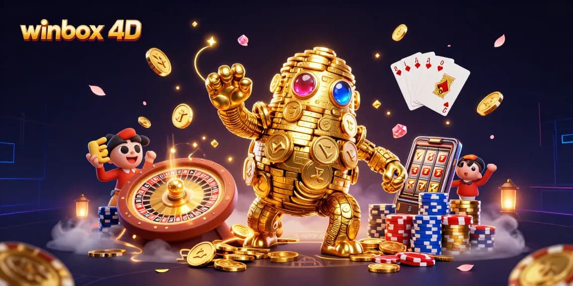 Engage with winbox 4d through an exciting 3D casino illustration showcasing dynamic gambling elements.
