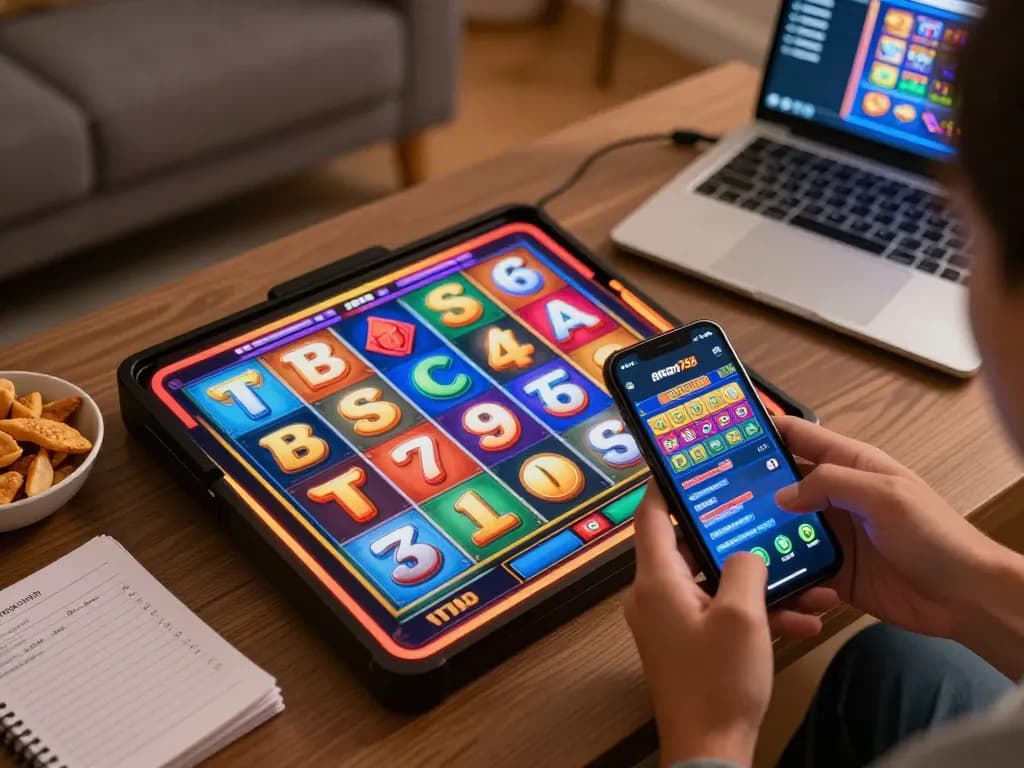 Pemain menggunakan aplikasi aman788 di smartphone mereka, menikmati permainan slot yang mendebarkan dengan grafik yang cerah dan suasana yang nyaman