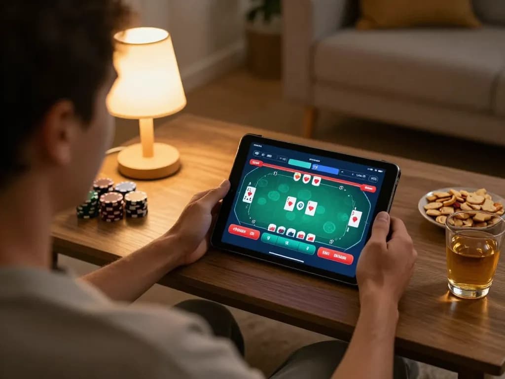 Fokus777 player engaging in online poker gaming at home on tablet