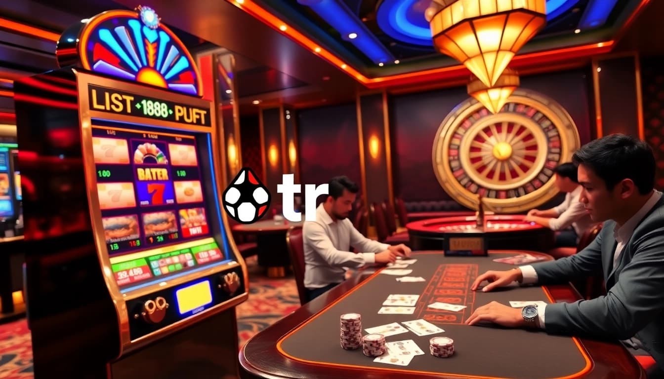 Exciting gaming session at TR88 Casino with poker action and vibrant slot machines.