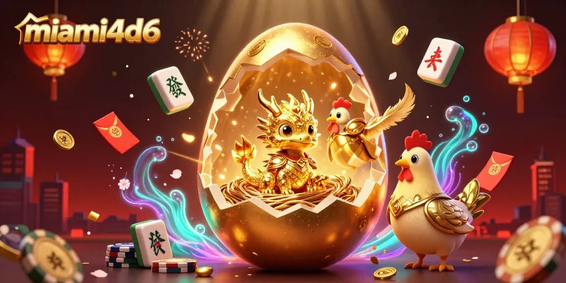 Engage with miami4d6's exciting online casino featuring a golden baby dragon and poker chips.