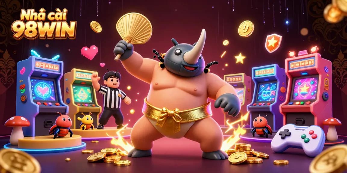 Experience thrilling gameplay at Nhà cái 98WIN with dynamic casino elements and vibrant characters.