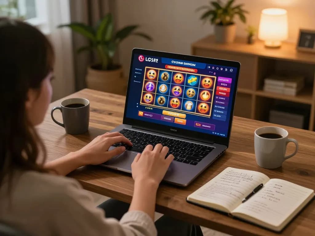 Engaging with slots on LGOSUPER platform during a cozy home gaming session.