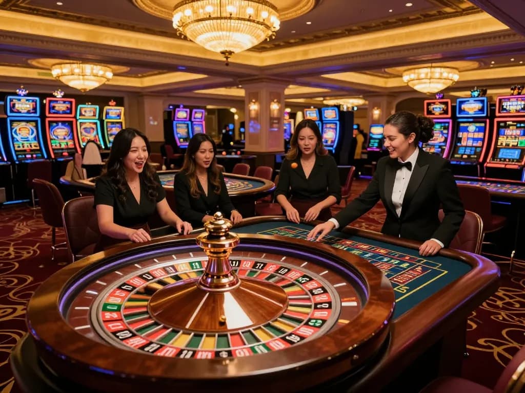 KADAL778 roulette table action with players placing bets and croupier spinning the wheel in an exciting casino setting.