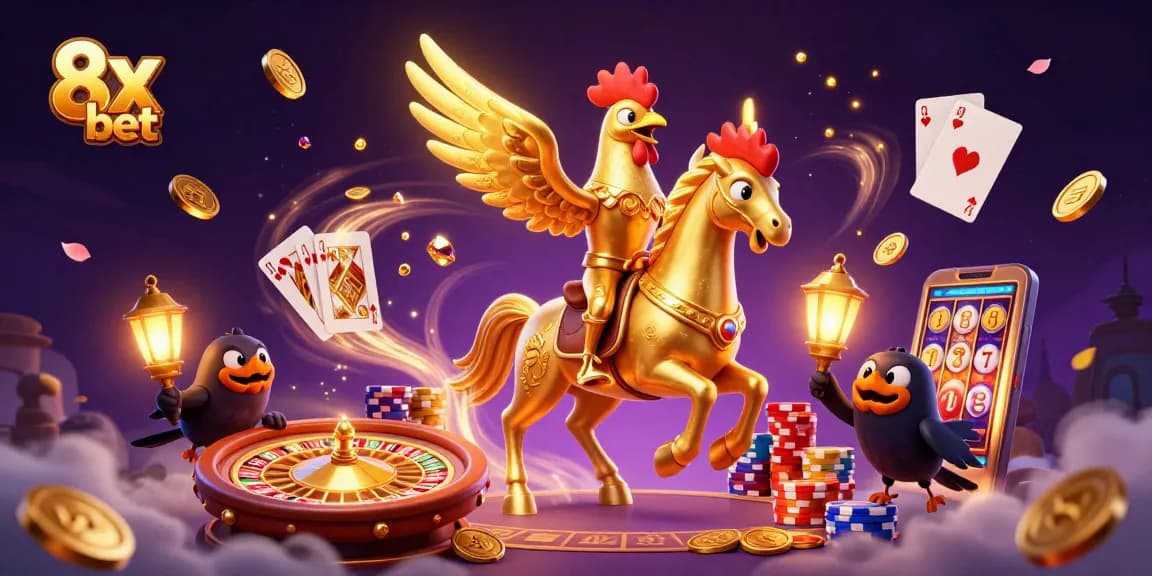 Experience the thrill of betting with 8x bet in a lively casino illustration filled with action.