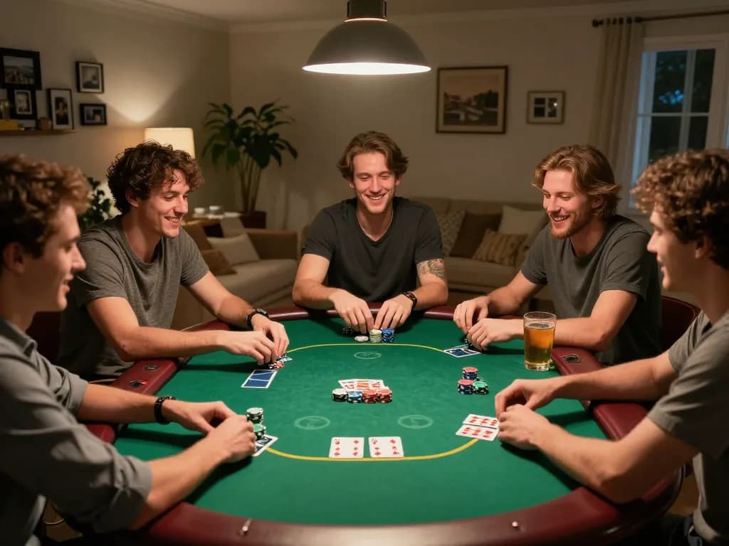 gen-e players enjoying a friendly poker game at home with chips and cards