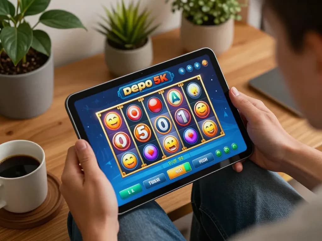 Experience the thrill of slot depo 5k with dynamic gameplay on your tablet in a cozy home setup.