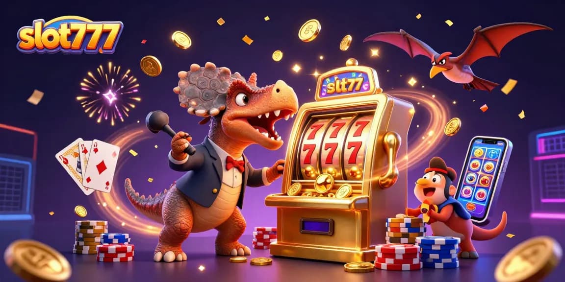 Experience the thrill of slot777 with a dinosaur-themed jackpot scene filled with coins.