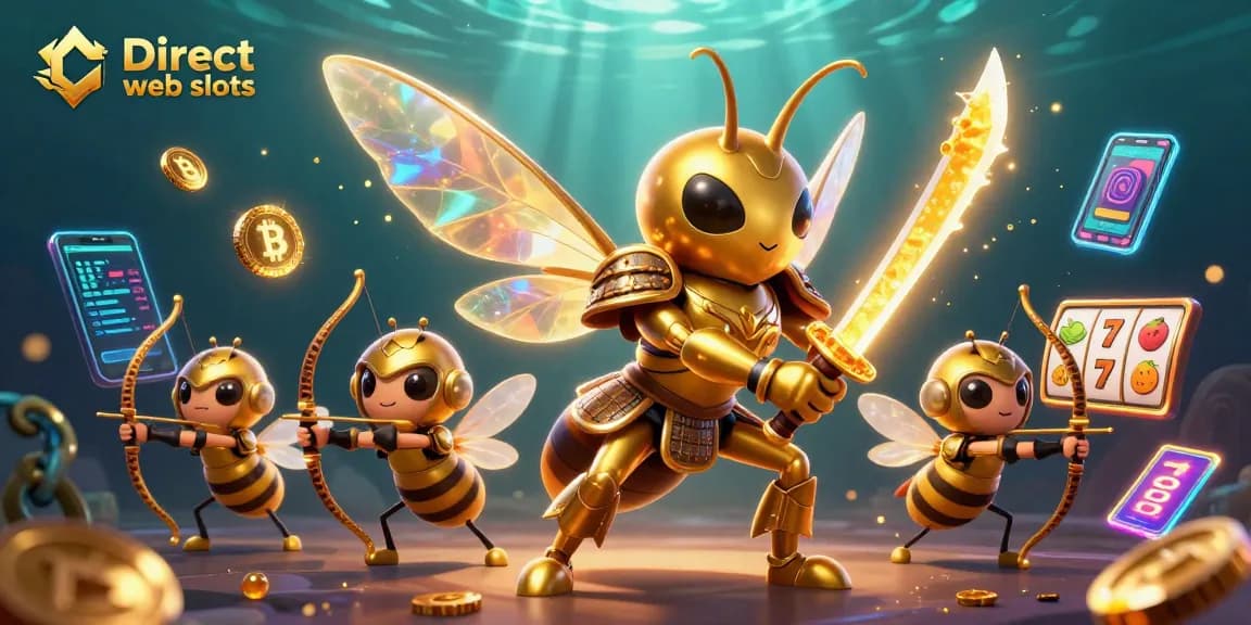 Spin and win with Direct web slots featuring a vibrant scene of a golden hornet and archers in action.
