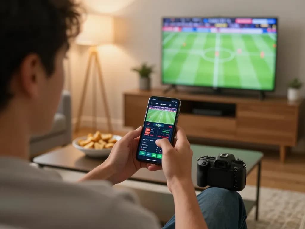 sunwin player engaging in online sports betting with smartphone showing live betting app