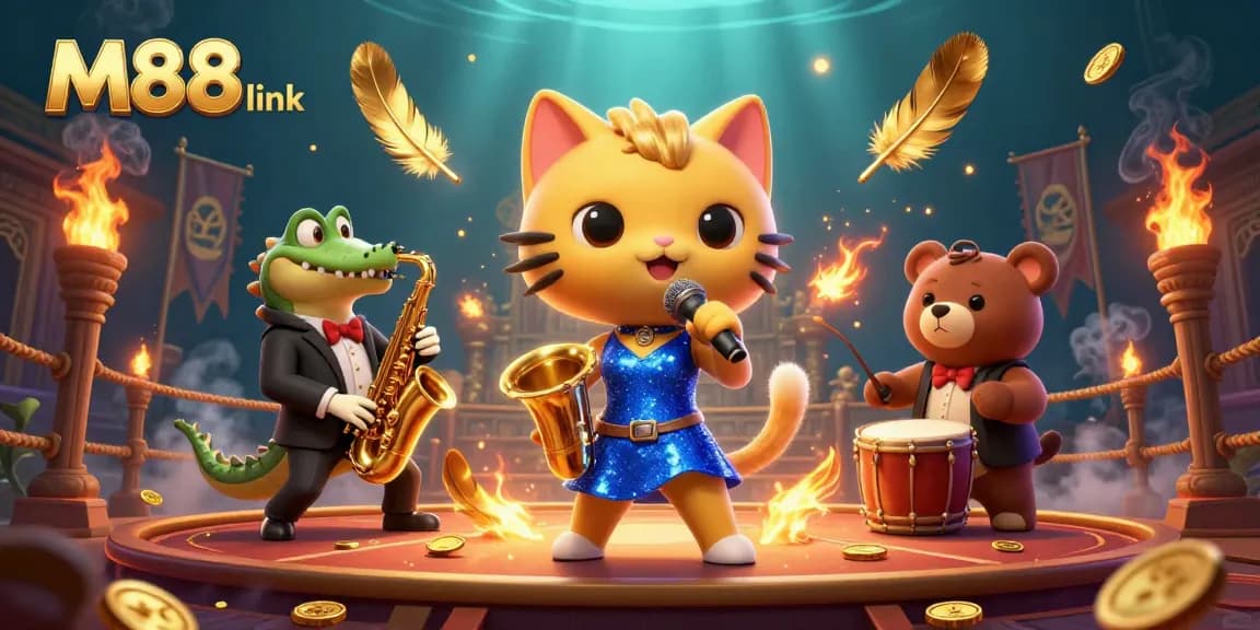 Engage with M88 link for exhilarating online betting adventures in this vibrant 3D casino scene.
