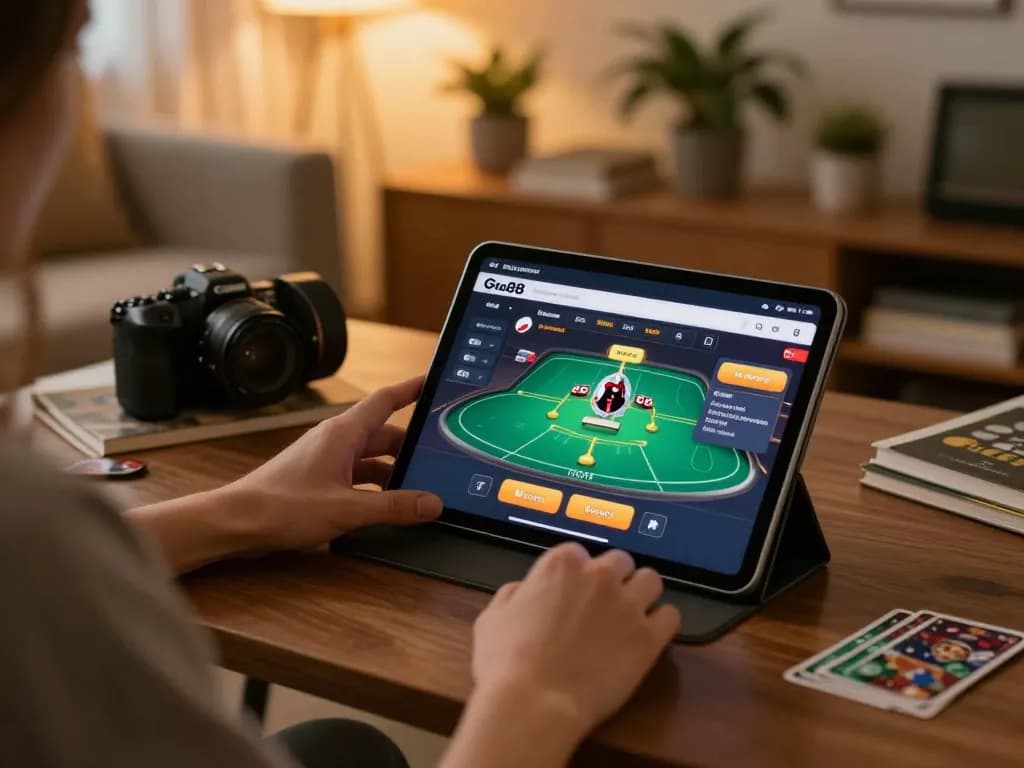 Engaging with Go88 app on tablet while enjoying a cozy home gaming experience