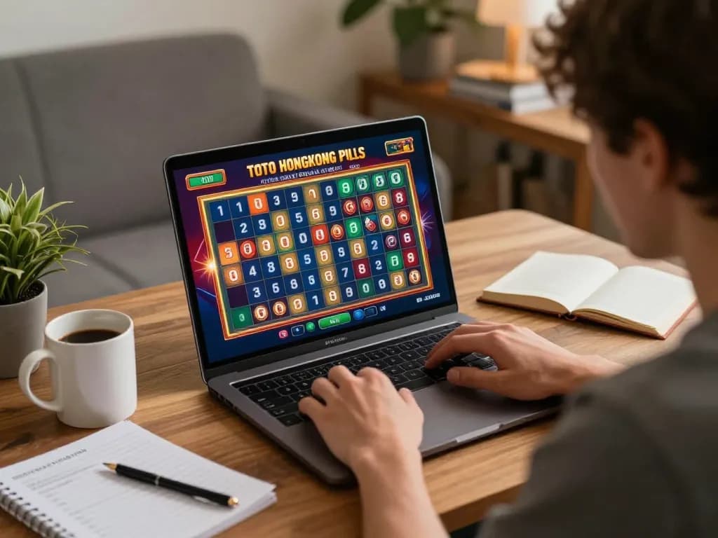 Player enjoys peri11 online Toto game on laptop in cozy home setting, balancing fun and strategy.