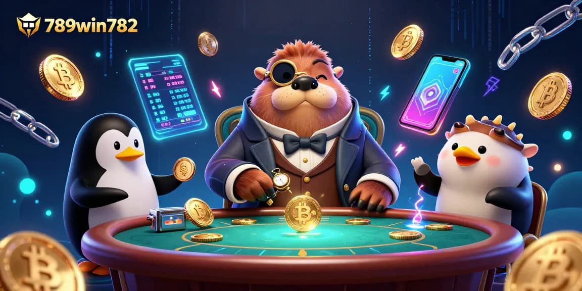 Engage in thrilling poker action at 789win782 with a jolly walrus and penguin dealer in a vibrant underwater scene.