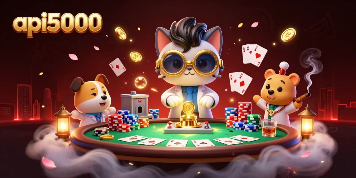 Api5000 memperlihatkan kucing ilmuwan gila menciptakan mesin koin emas di kasino.