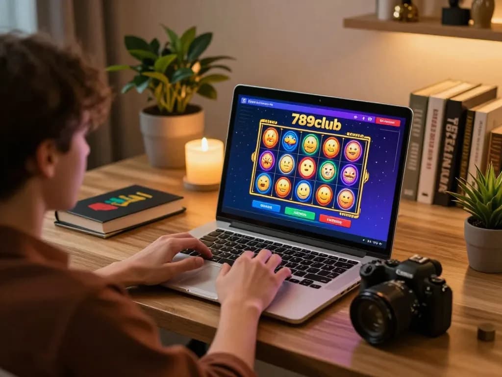 Player engaged in dynamic gameplay on 789club online casino platform, laptop screen showing colorful slot game