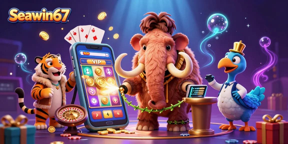 Memainkan permainan slot di Seawin67 dengan bouncer mammoth, tamu VIP, dan doorman dodo yang bersinar.