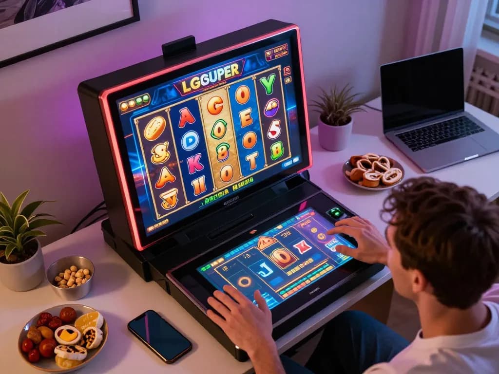 Engaging gameplay on LGOSUPER slot machine interface, showcasing a player's excitement in online casino.
